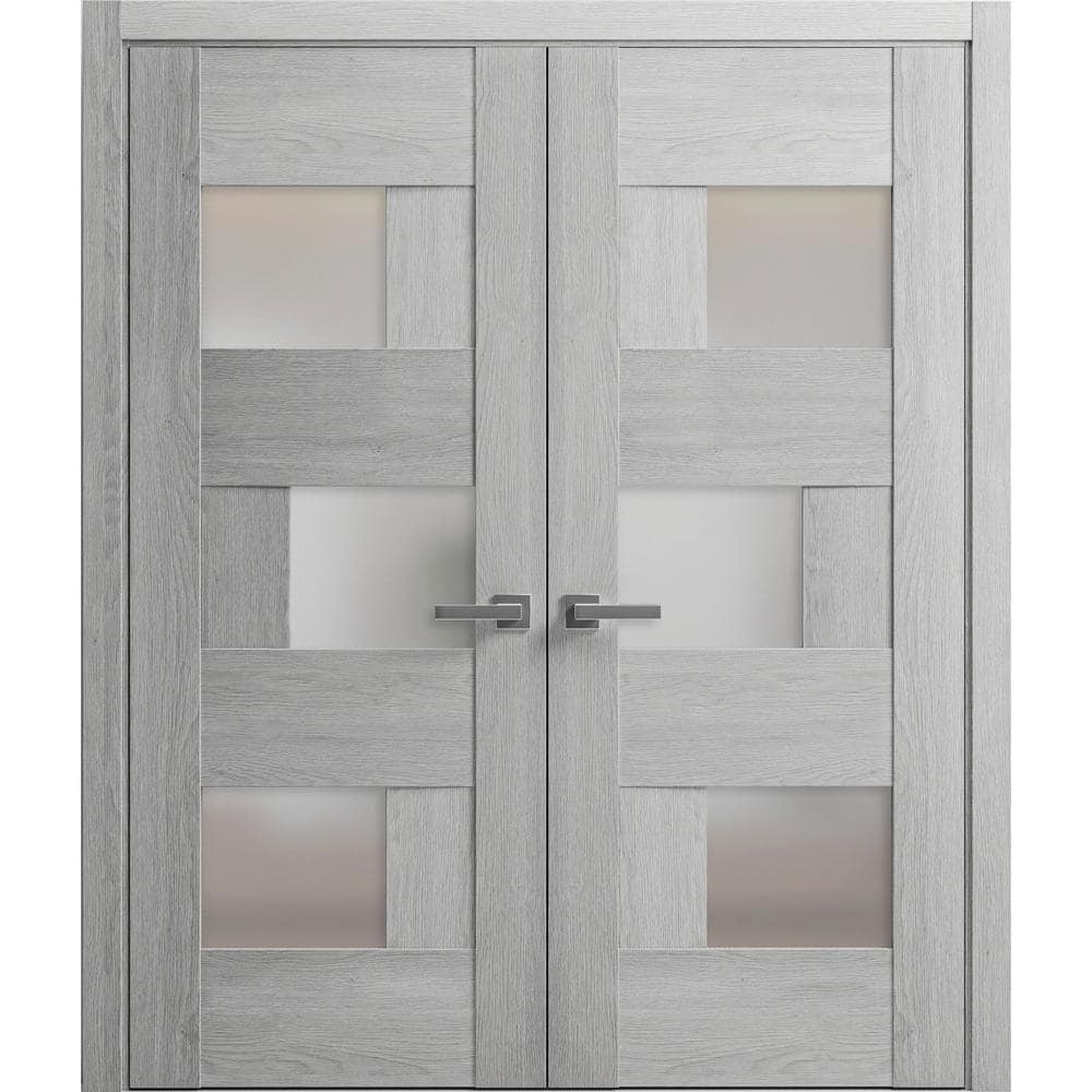 60 in. x 84 in. 2 Panel Light Grey Oak Finished Solid MDF Sliding Door with Hardware price history on PriceWatchPro