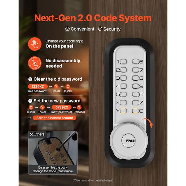 VEVOR Mechanical Keyless Entry Door Lock, 4-7 Digits Code, 2.0