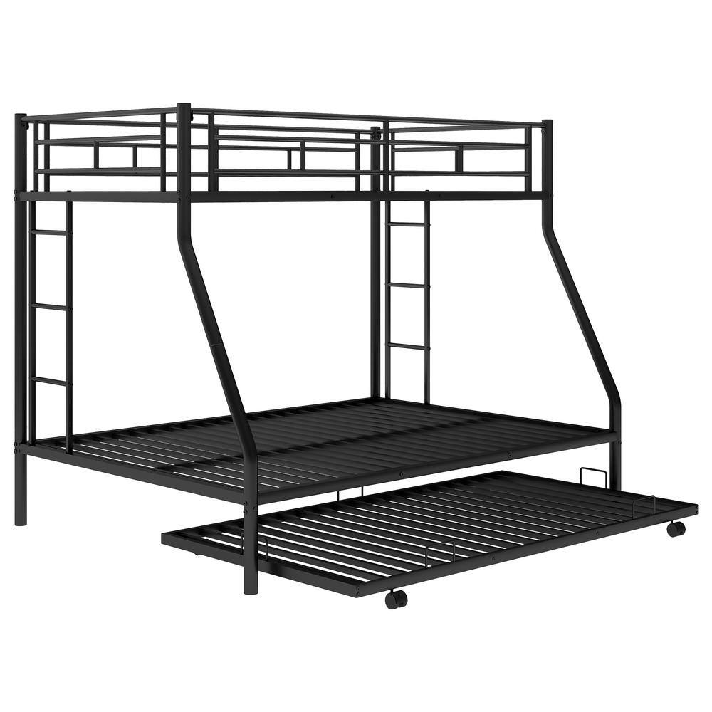 URTR Black Twin Over Full Bunk Bed with Trundle, Metal Bunk Bed Frame