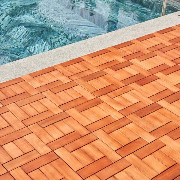 Vifah Malibu 1 Ft X Interlocking Eucalyptus Wood Deck Tile In Red Brown 10 Per Box V450 The Home Depot Vifah Malibu 1 Ft X Interlocking