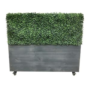 64 in. W x 48 in. H x 15 in. D Artificial Hedge Wood Planter with Wheel