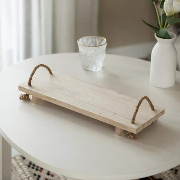 Vintiquewise Decorative Natural Wood Rectangular Tray Serving Board with Rope Handles | QI004384