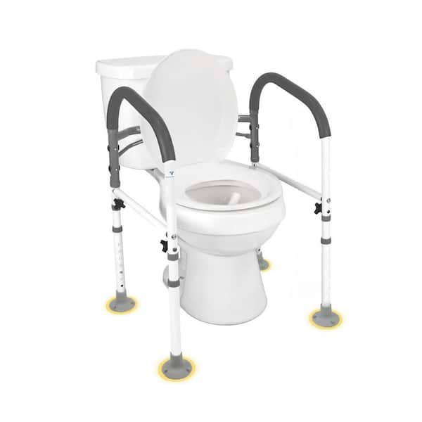 23 " L Toilet Safety Rails, Foldable Ergonomic Handrail, Heavy-Duty Steel Frame, Rubber Feet, FSA/HSA For Senior in Gray