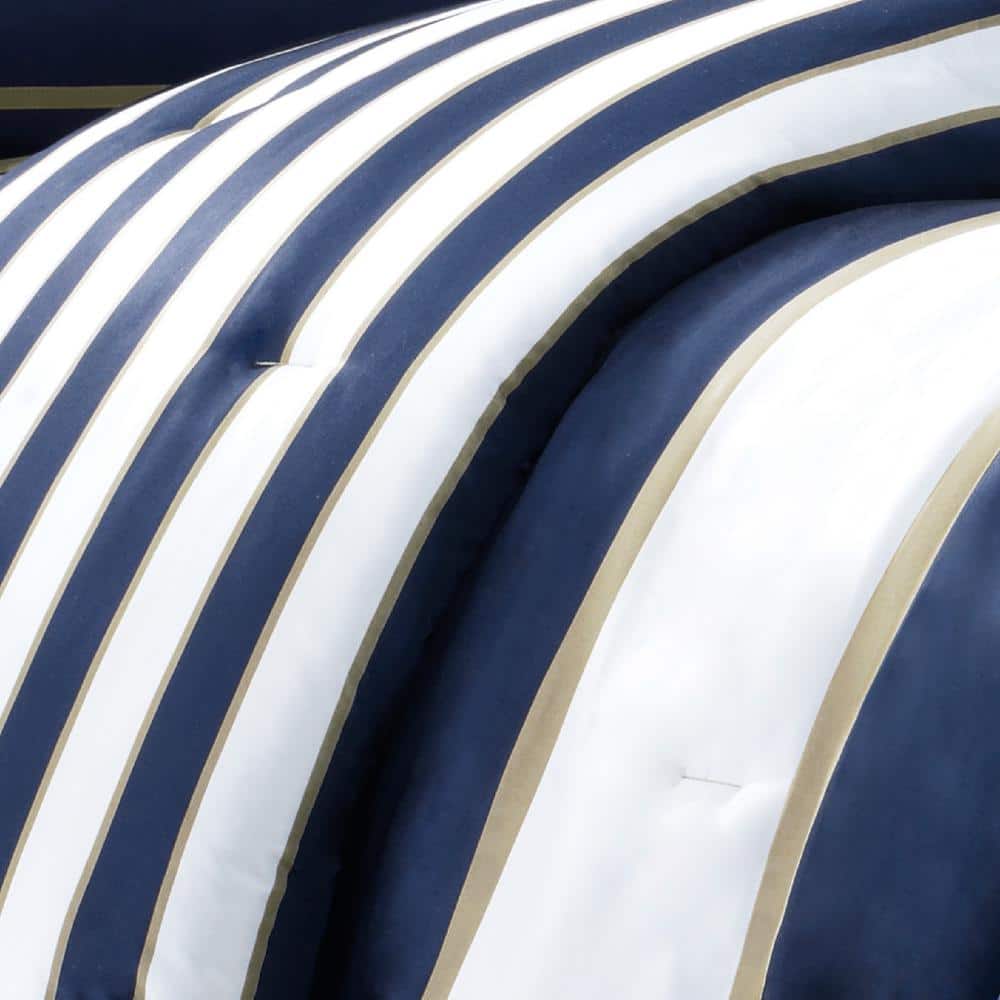 Navy and Khaki Twin Microfiber Comforter Set with Decorative Pillow