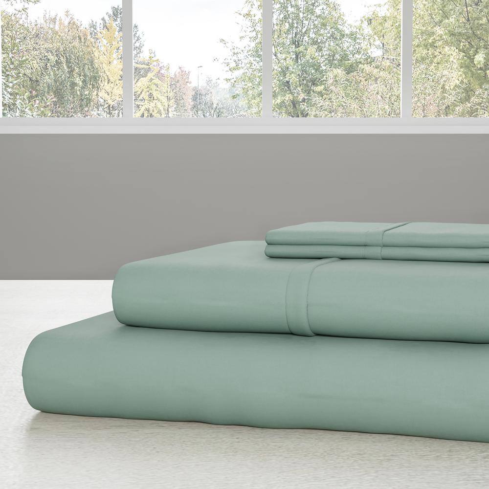 Sage Green Queen Size Microfiber Sheet Set with Pillowcases