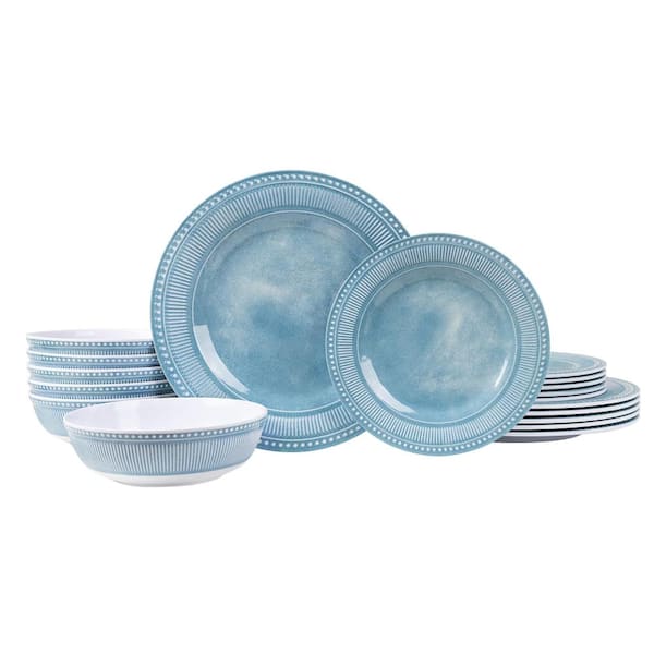 18-Piece Blue Melamine Dinnerware Set for 6 with 11 in Plates, 8.5 in Salad Plates and 7 in Bowls