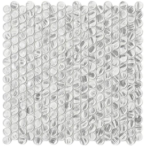 Apollo Tile Majeste 4 in. x 6 in. Glossy Silver Glass Mosaic Penny Round Wall and Floor Sample Tile (0.13 sq. ft./Piece) (1-Pack)