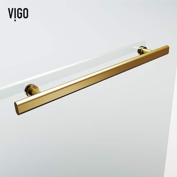 Orion 34 in. W x 58 in. H Pivot Frameless Tub Door in Matte Brushed Gold with 5/16 in. (8mm) Clear Glass