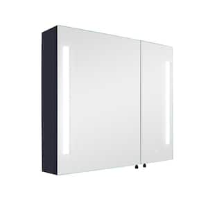 30 in. W x 26 in. H Rectangular Black Iron Surface Mount Medicine Cabinet with Mirror and LED Lighted