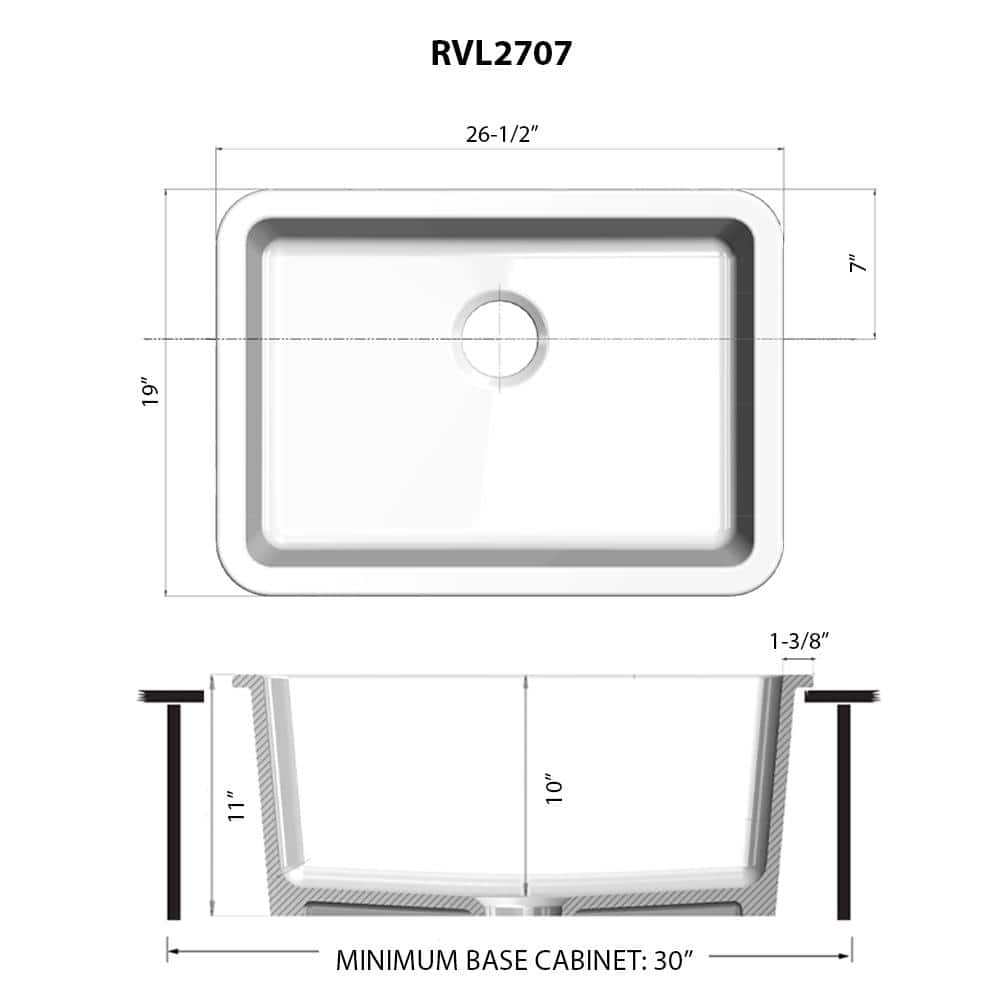 34-Inch Black Fireclay Drop-In Single Bowl Kitchen Sink