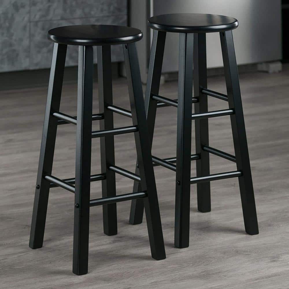Black 29-Inch Adjustable Backless Wood Counter Stool