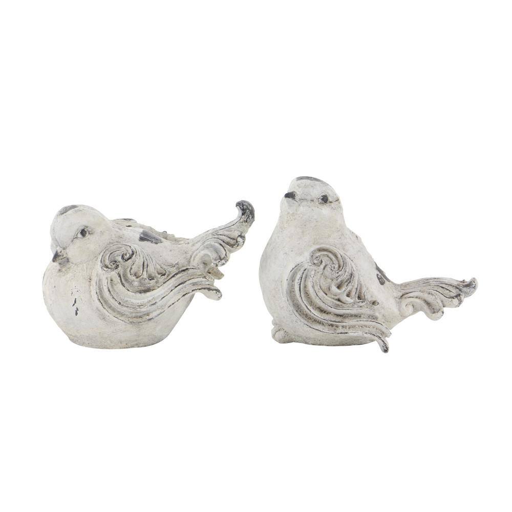 Gray Polystone Bird Garden Sculptures, Set of 2, 12" x 8"