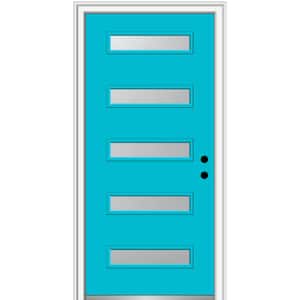 32 in. x 80 in. Davina Left-Hand Inswing 5-Lite Frosted Glass Painted Steel Prehung Front Door on 4-9/16 in. Frame