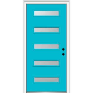 36 in. x 80 in. Davina Left-Hand Inswing 5-Lite Frosted Glass Painted Steel Prehung Front Door on 4-9/16 in. Frame