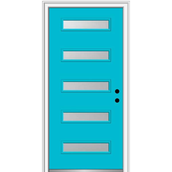 MMI Door 36 in. x 80 in. Davina Left-Hand Inswing 5-Lite Frosted Glass Painted Steel Prehung Front Door on 6-9/16 in. Frame