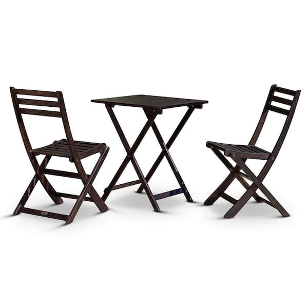 HOTEBIKE Espresso 3-Piece Eucalyptus Wood Square Outdoor Bistro Set