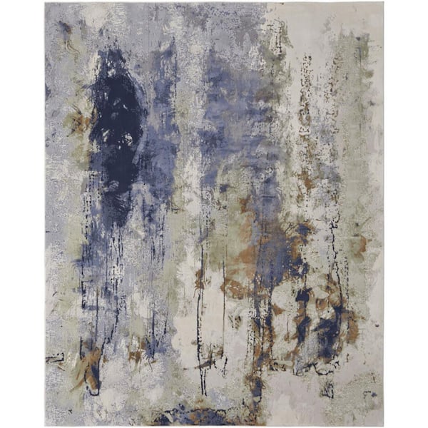 10 ft. x 13 ft. Blue and Orange and Ivory Abstract Area Rug