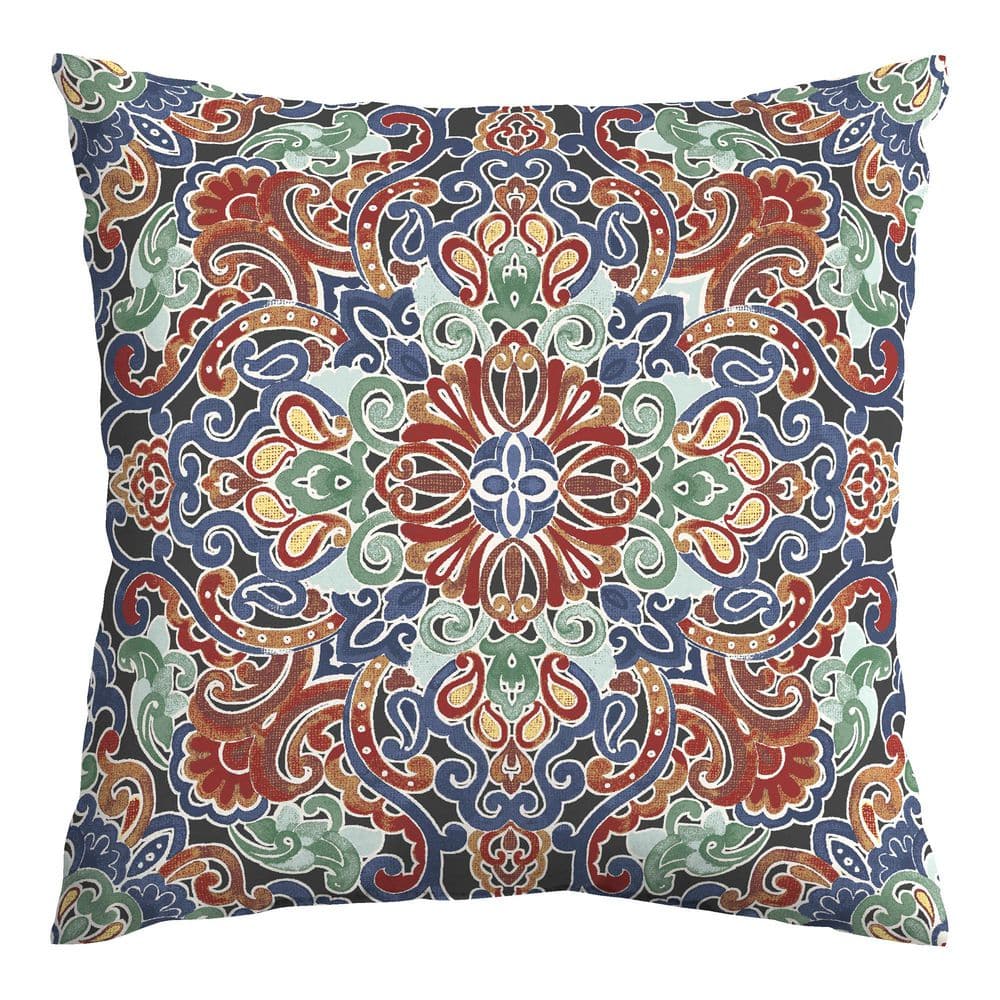 Hampton Bay - 18 in. x 18 in. Outdoor Patio Throw Pillow in Blue Medallion
