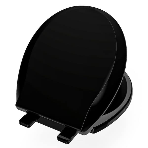 16.5 in. Round Soft Close Toilet Seat in Black, Comfortable Ergonomic Design and Easy Clean
