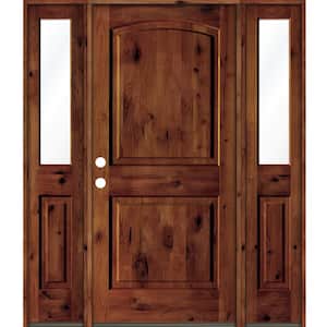 58 in. x 80 in. Rustic Knotty Alder Arch Top Red Chestnut Stained Wood Right Hand Single Prehung Front Door