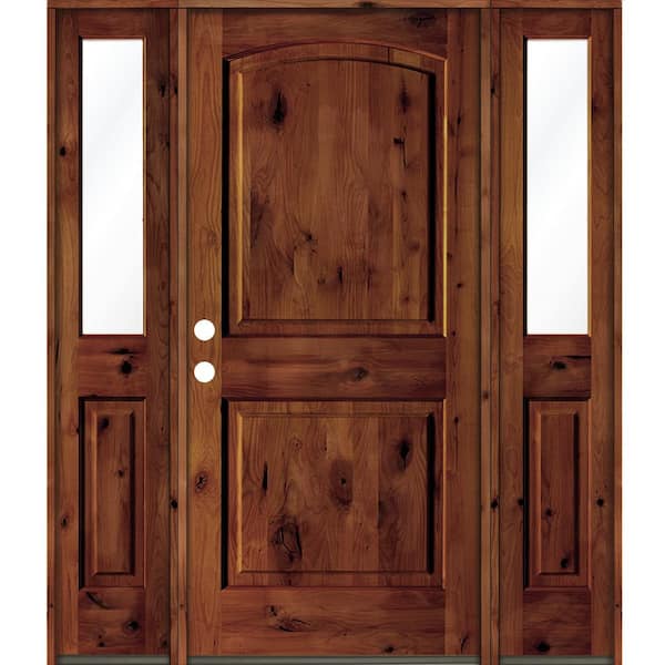 Krosswood Doors 70 in. x 80 in. Rustic Knotty Alder Arch Top Red Chestnut Stained Wood Right Hand Single Prehung Front Door