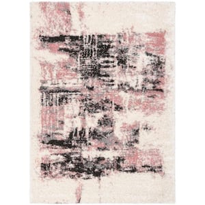 Canyon Sariah Modern Abstract Hand-Carved Shag Ivory Blush 5 ft. 3 in. x 7 ft. 3 in. Area Rug