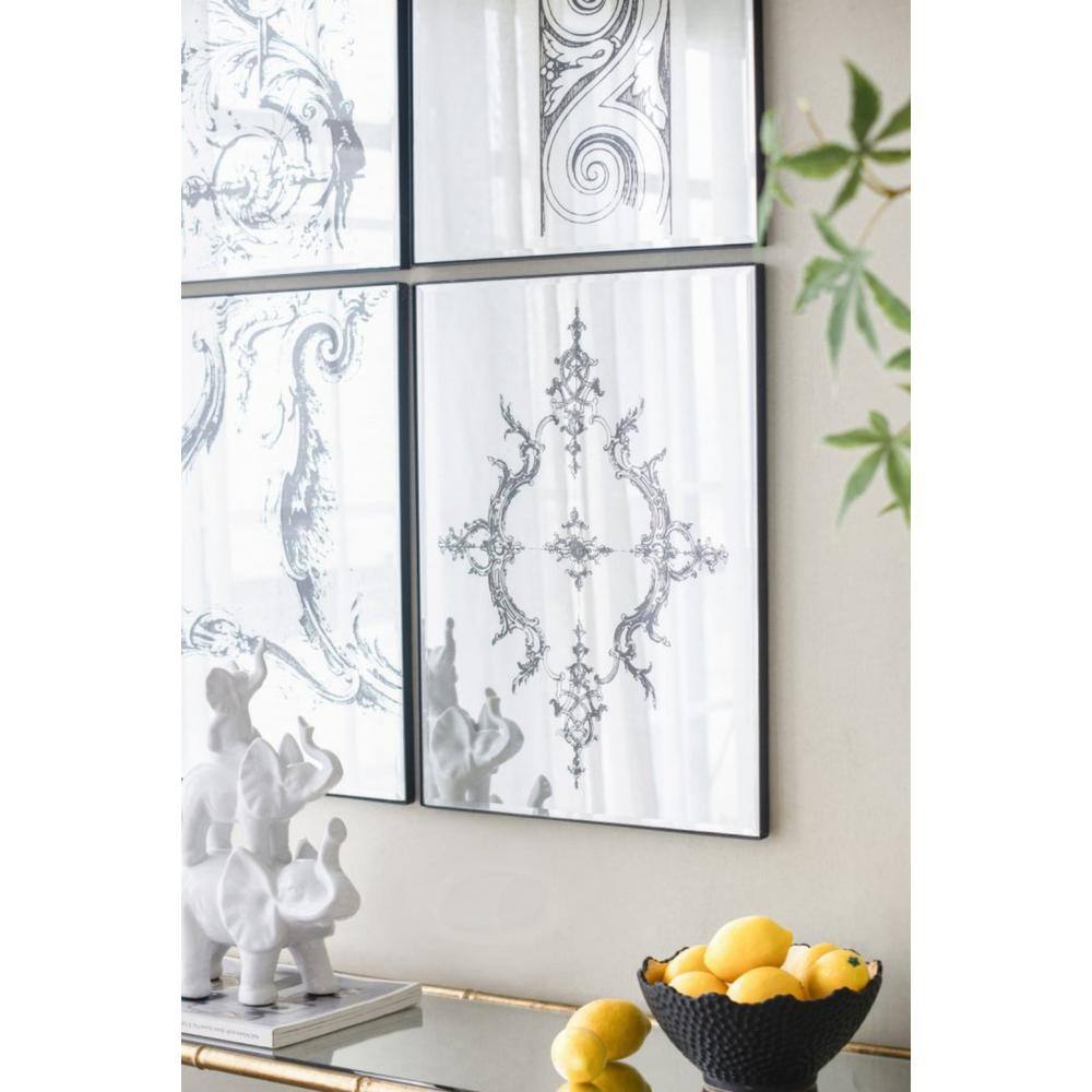Silver Rectangular Antique Mirror Glass Panels Set of 6