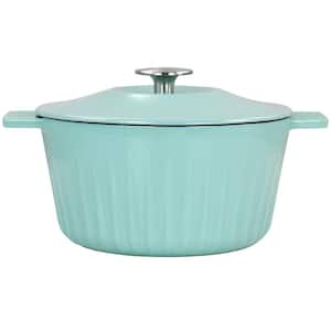 Martha Stewart Enameled Cast Iron 3 Quart  Embossed Stripe Dutch Oven with Lid in Turquoise