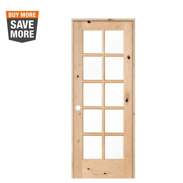 Krosswood Doors 30 in. x 80 in. Knotty Alder 10-Lite Low-E Insulated Glass Solid Right-Hand Wood Single Prehung Interior Door