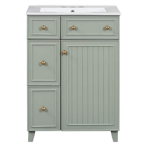 Boosicavelly 24 in. W x 18 in. D x 34 in. H Single Sink Freestanding Bath Vanity in Green with White Ceramic Top