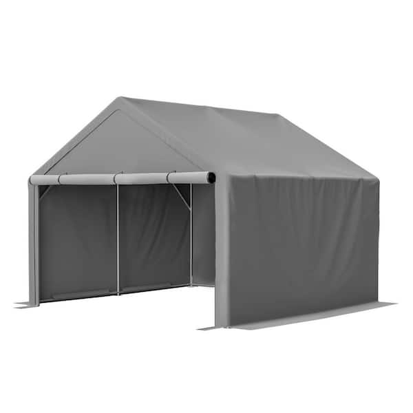 10 ft. W x 10 ft. D Gray Carport Canopy with Waterproof UV-Resistant Cover for Bicycle, Tool
