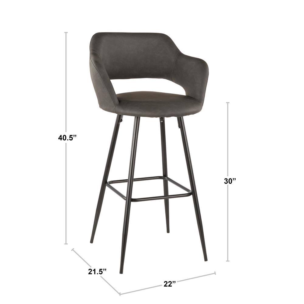 Sleek Contemporary 40.5" Black Metal & Grey Leather Bar Stool Set