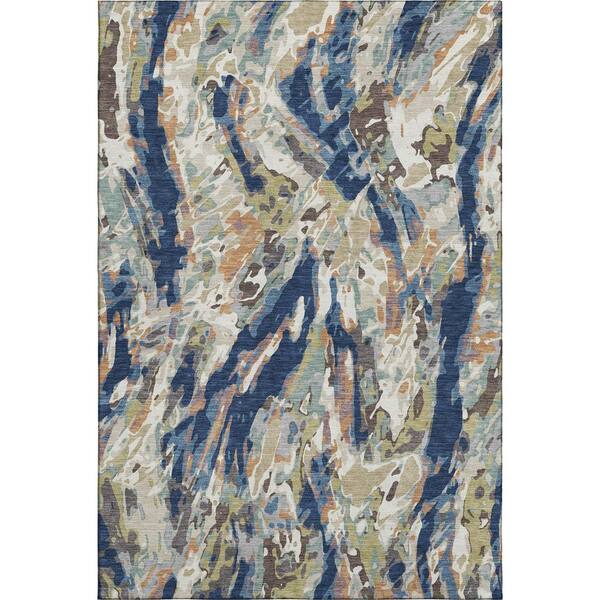 Mayfield Premium Machine Washable Abstract AMF2441 Navy 10 ft. x 14 ft. Area Rug