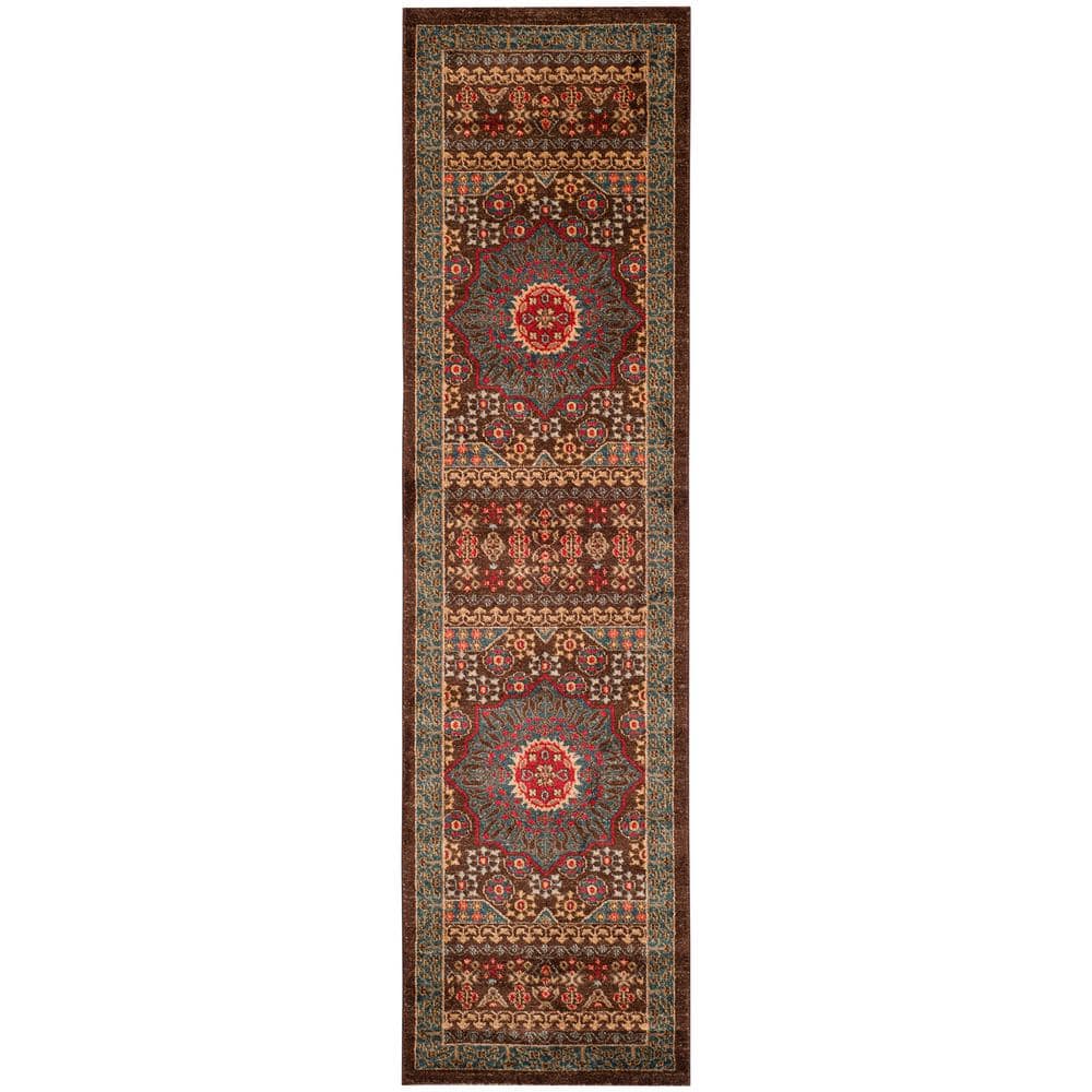 Mahal Navy and Red Synthetic Persian Style Runner Rug