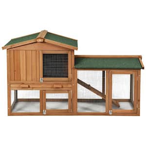 58 in. Weatherproof Wooden Rabbit Hutch with Lockable Doors and Removable Tray