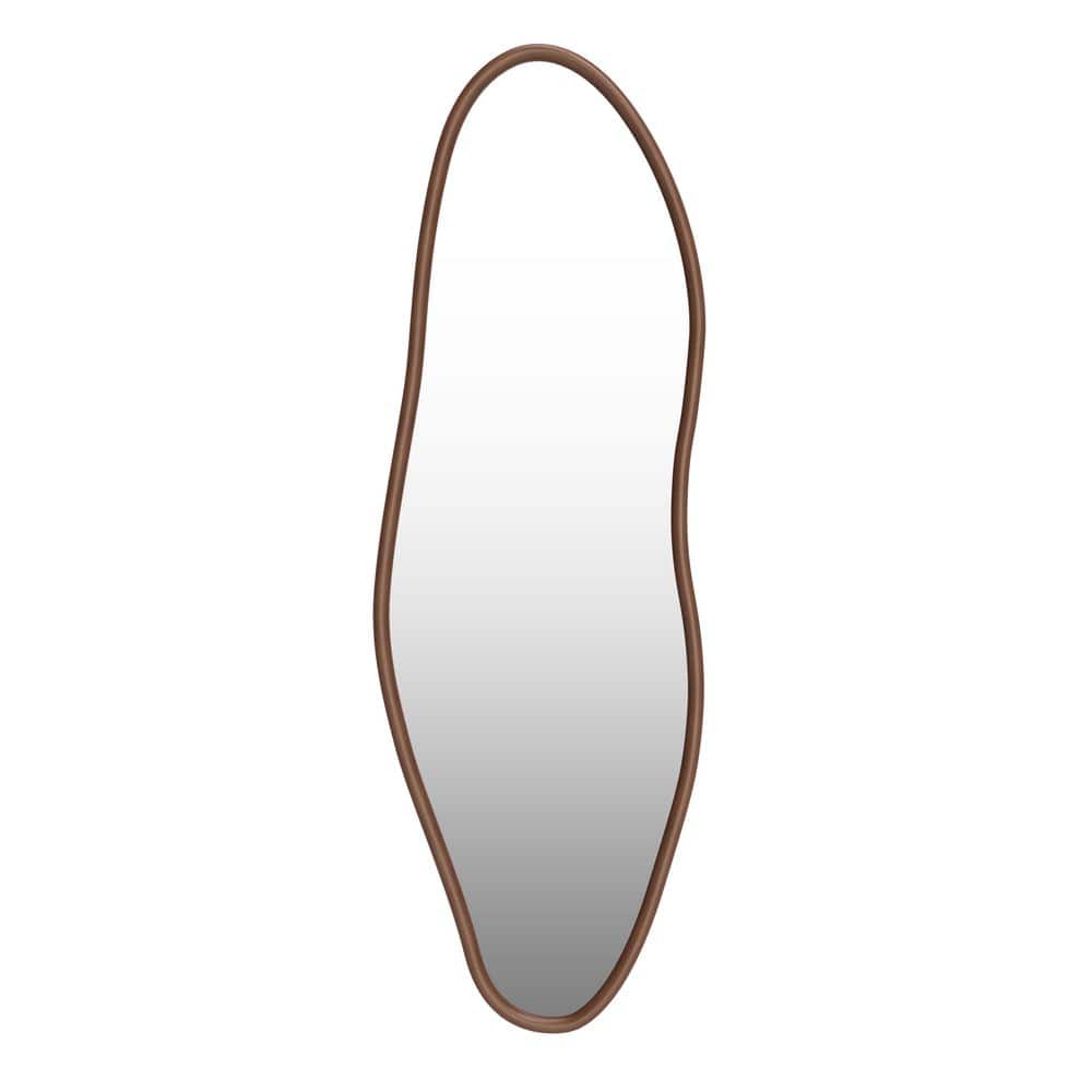 18 in. W x 55 in. H Irregular Full-Length Mirror, Walnut Solid Wood Frame, Large Wavy Wall Mirror