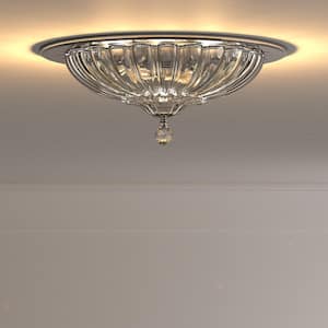 Vintage Collection 15.75 in. 3-Light Chrome Flush Mount with Glass Shade