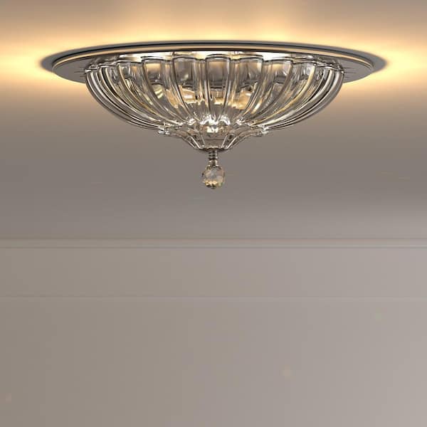 Vintage Collection 15.75 in. 3-Light Chrome Flush Mount with Glass Shade