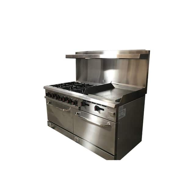 Cooler Depot 60 in. 6 Burner Commercial Double Oven GAS Range and Griddle in. Stainless Steel, Silver