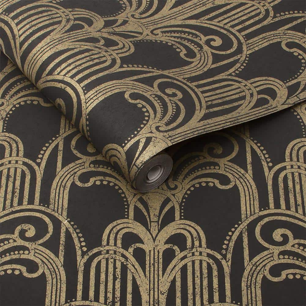 Art Deco Black and Gold Metallic Paste the Wall Wallpaper