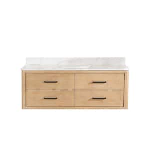 Cristo 48 in. W x 22 in. D x 20.6 in. H Double Sink Bath Vanity in Fir Wood Brown with White Quartz Stone Top