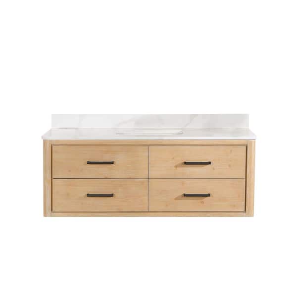 ROSWELL Cristo 48 in. W x 22 in. D x 20.6 in. H Double Sink Bath Vanity in Fir Wood Brown with White Quartz Stone Top