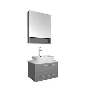 Lucera 24 in. W Wall Hung Vanity in Gray with Quartz Stone Vanity Top in White with White Basin and Medicine Cabinet