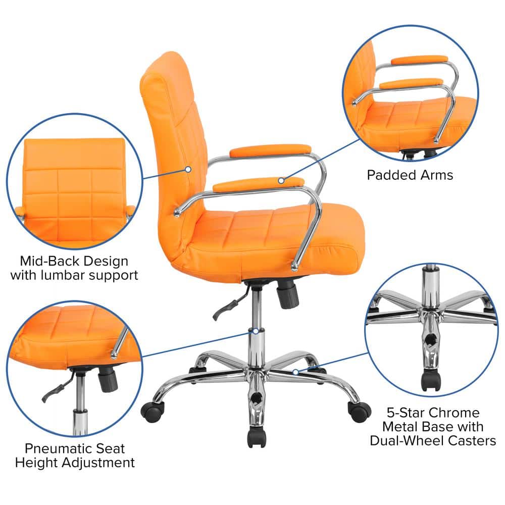 Vivian Mid-Back Orange Vinyl Executive Swivel Chair with Chrome Base