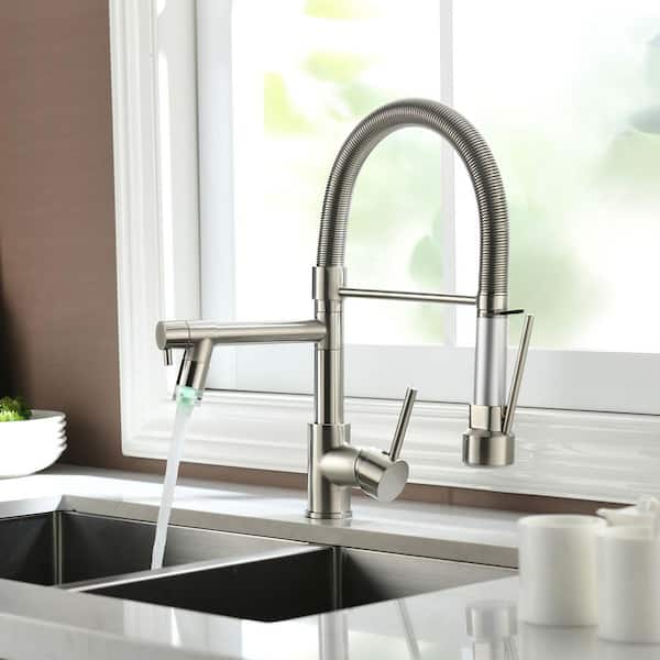 Satico Single-Handle Pull-Down Sprayer Kitchen Faucet with LED in Brushed nickel