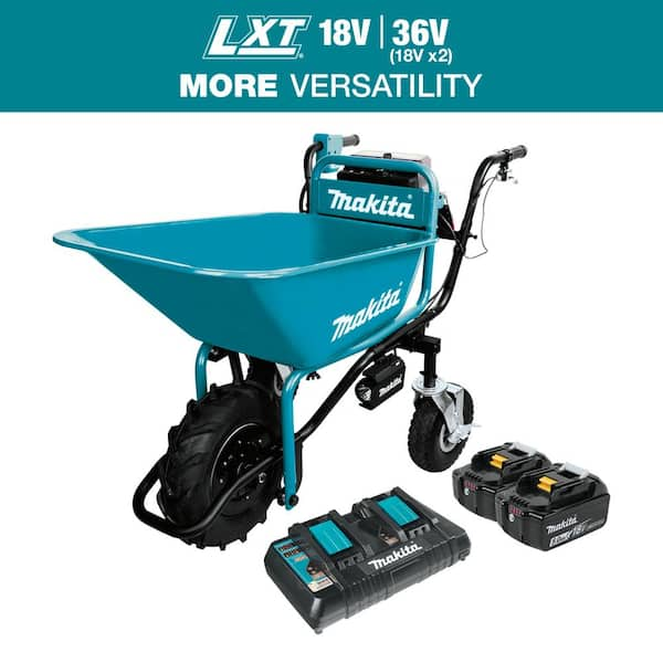 Makita 18-Volt X2 LXT Lithium-Ion Brushless Cordless Power-Assisted Wheelbarrow with Two 5.0 Ah Batteries and Charger