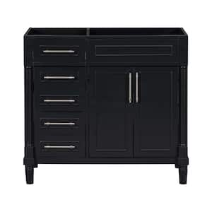 35.51 in. W x 17.87 in. D x 33.03 in. H Bath Vanity Cabinet without Top with 2 Drawers and Adjustable Shelf in Black