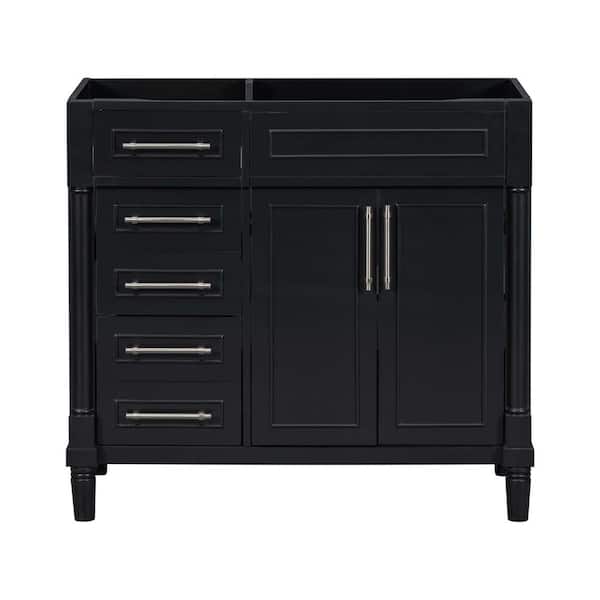 Lycvki 35.51 in. W x 17.87 in. D x 33.03 in. H Bath Vanity Cabinet without Top with 2 Drawers and Adjustable Shelf in Black