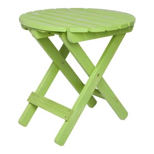 HYDRO-TEX Adirondack Round Wood Folding Outdoor Side Table with, 19.5 in. Tall, Lime Green