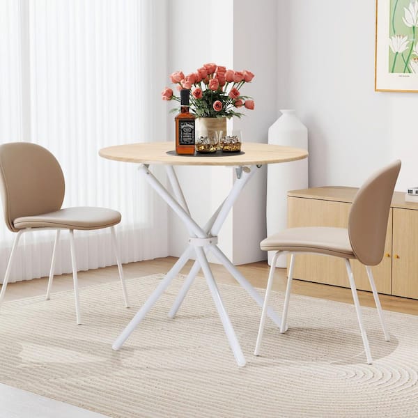 Homy Casa Fontana Farmhouse Whitewashed Oak Wood Top 31.5 in. in White Metal Cross Legs Base Round Dining Table (Seats 2)